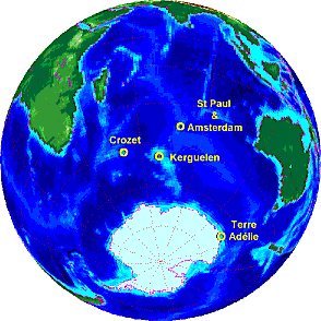Carte des TAAF, Terres Australes et Antarctiques Françaises